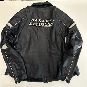 VTG 2004 Harley Davidson HD leather black motorcycle jacket removable sleeves